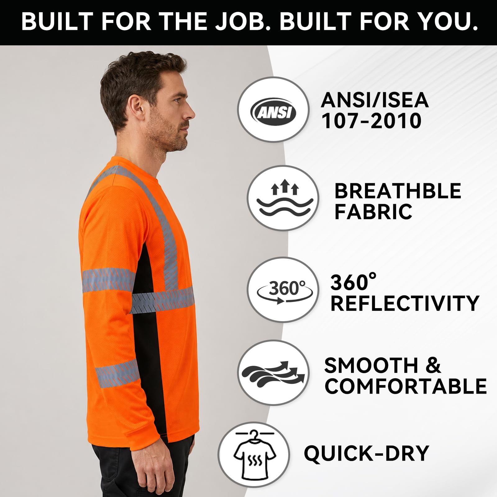 SMASYS Safety Shirts with Silver Slanted Carving Reflective Tape