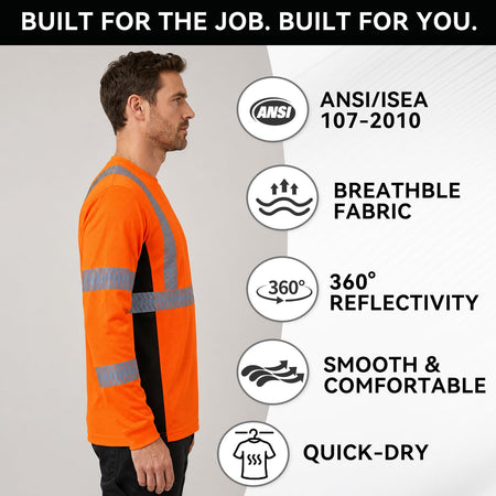 SMASYS Safety Shirts with Silver Slanted Carving Reflective Tape