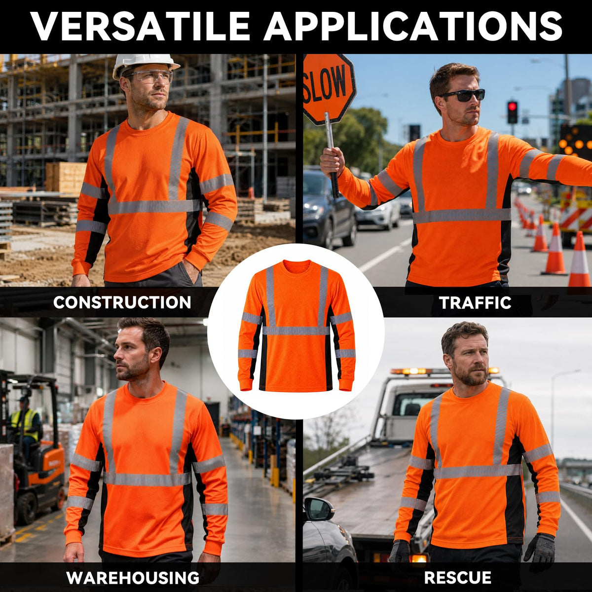 SMASYS Safety Shirts with Silver Slanted Carving Reflective Tape
