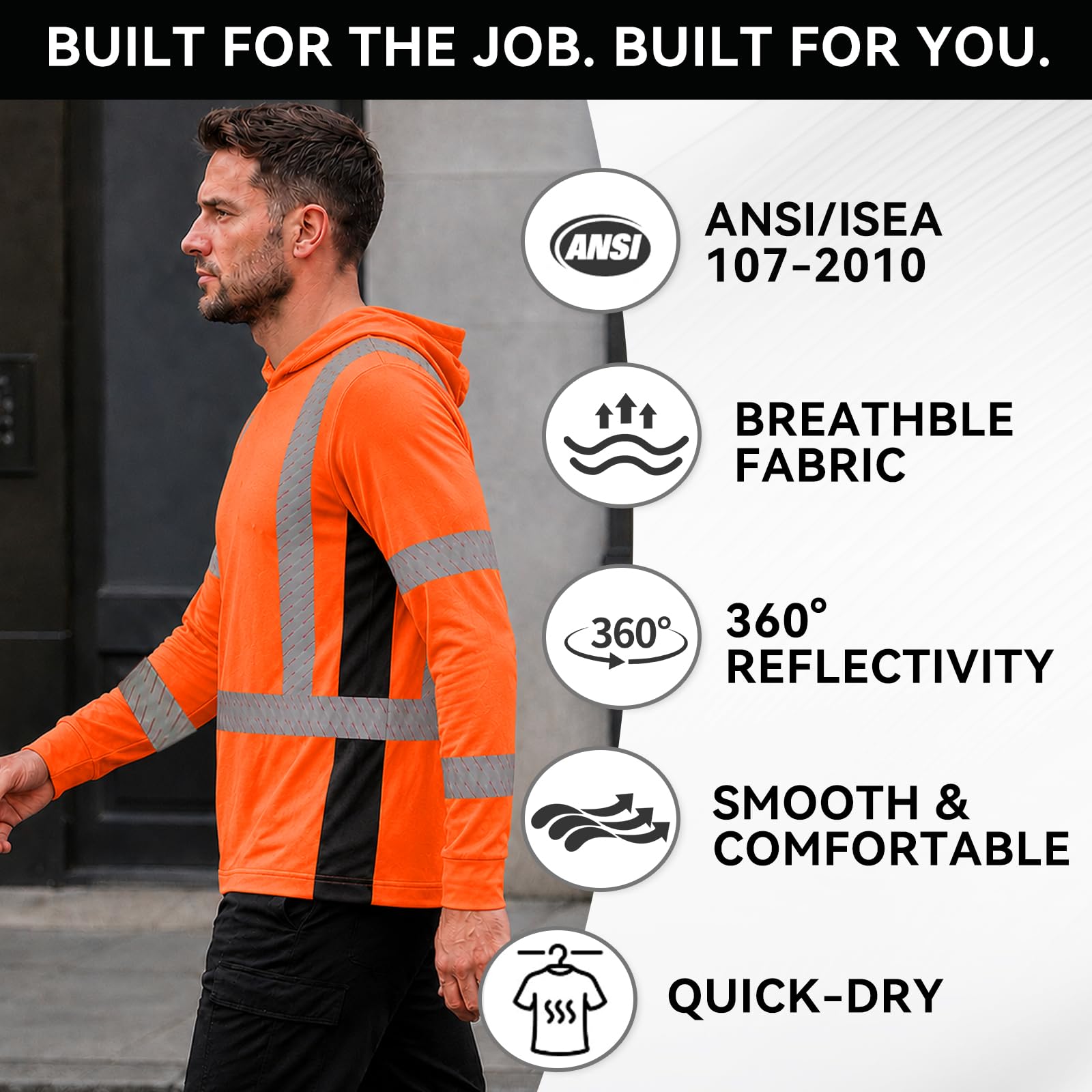SMASYS Long-sleeve Safety Hoodie with Silver Slanted Carving Reflective Tape SMASYS Store