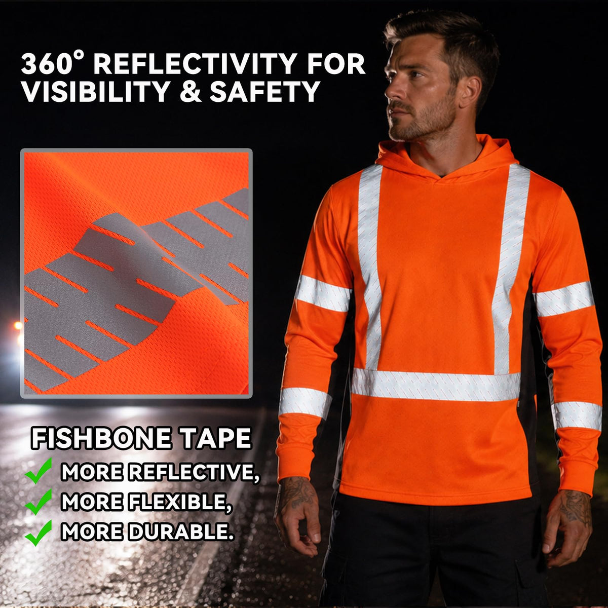 SMASYS Long-sleeve Safety Hoodie with Silver Slanted Carving Reflective Tape SMASYS Store