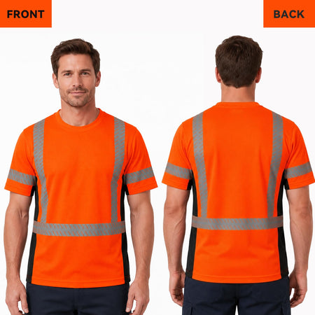 SMASYS Short-sleeve Safety T-Shirt with Silver Slanted Carving Reflective Tape