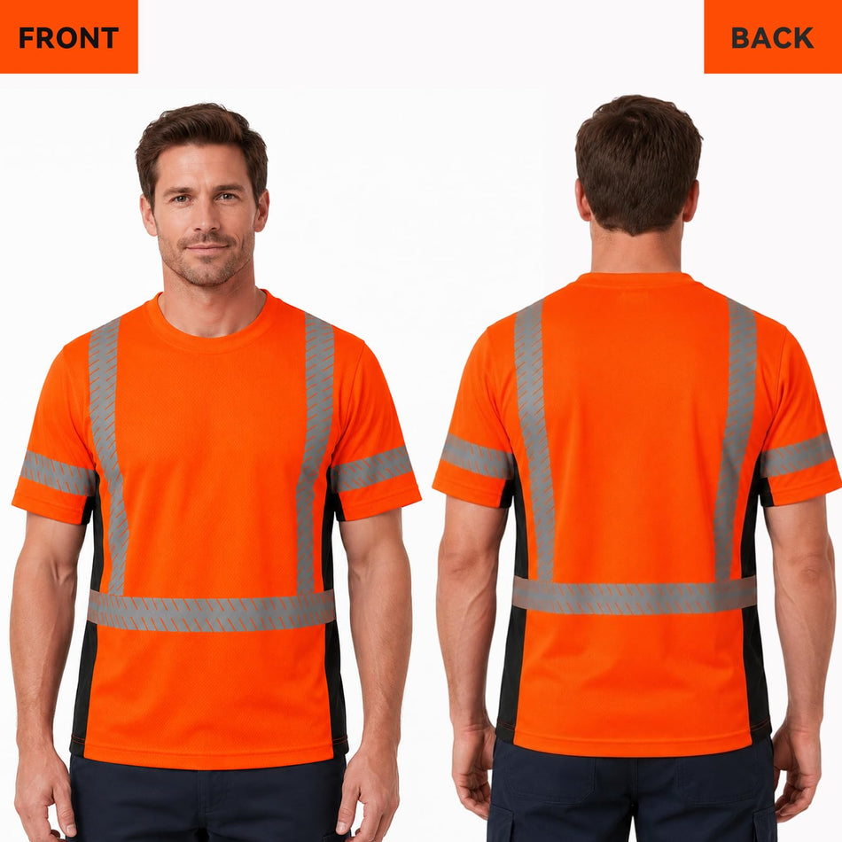 SMASYS Short-sleeve Safety T-Shirt with Silver Slanted Carving Reflective Tape