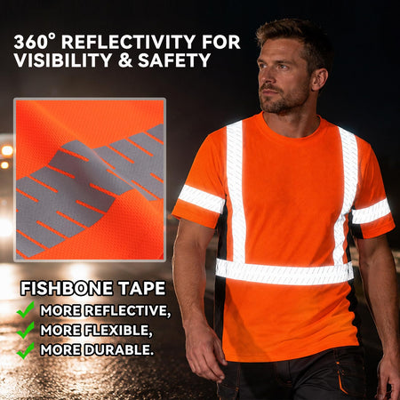 SMASYS Short-sleeve Safety T-Shirt with Silver Slanted Carving Reflective Tape