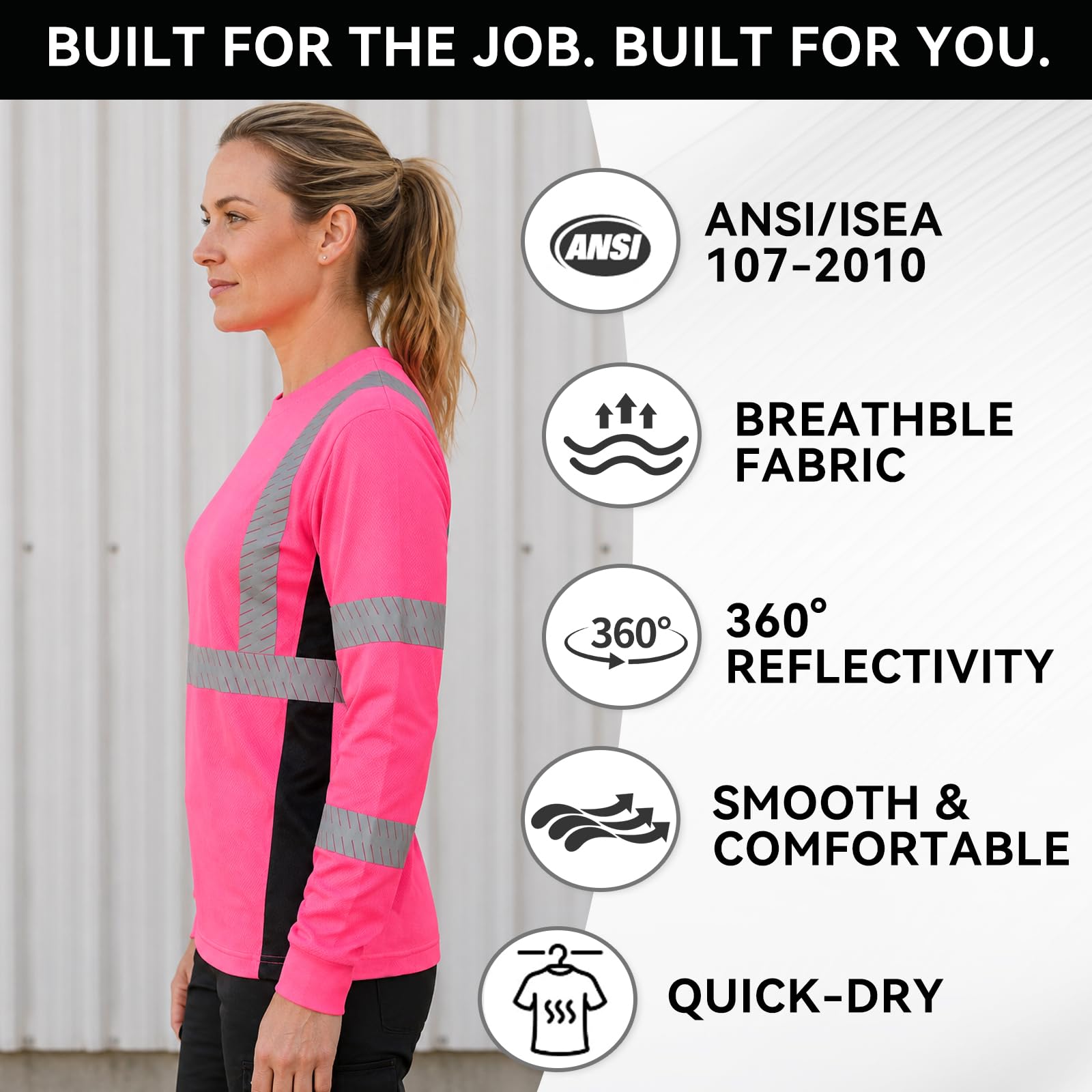 SMASYS Safety Shirts with Silver Slanted Carving Reflective Tape