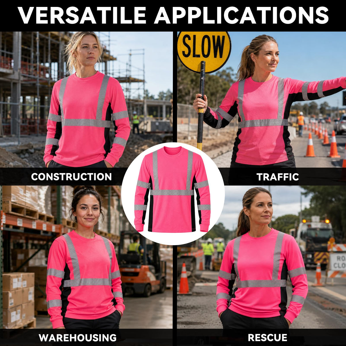 SMASYS Safety Shirts with Silver Slanted Carving Reflective Tape