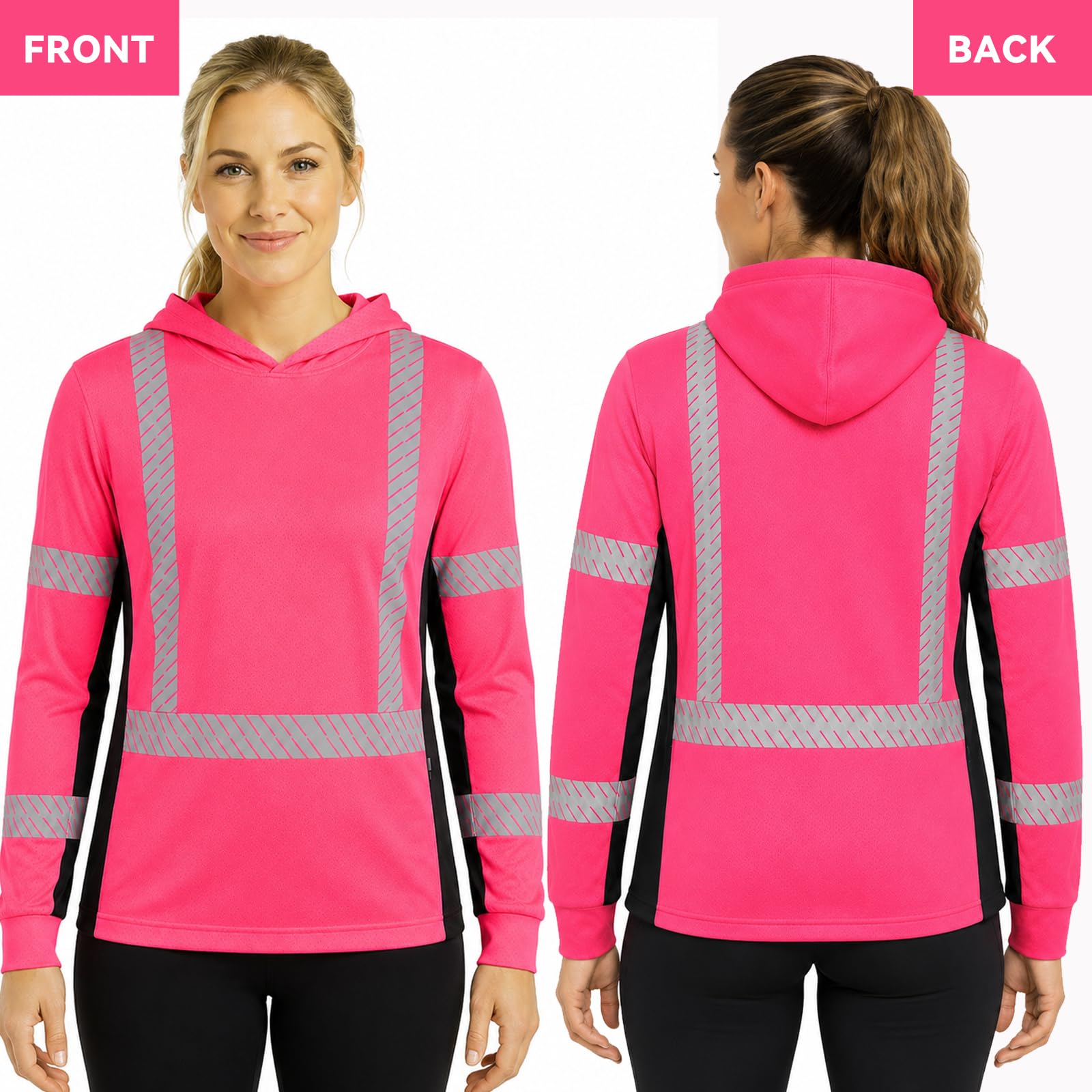SMASYS Long-sleeve Safety Hoodie with Silver Slanted Carving Reflective Tape SMASYS Store