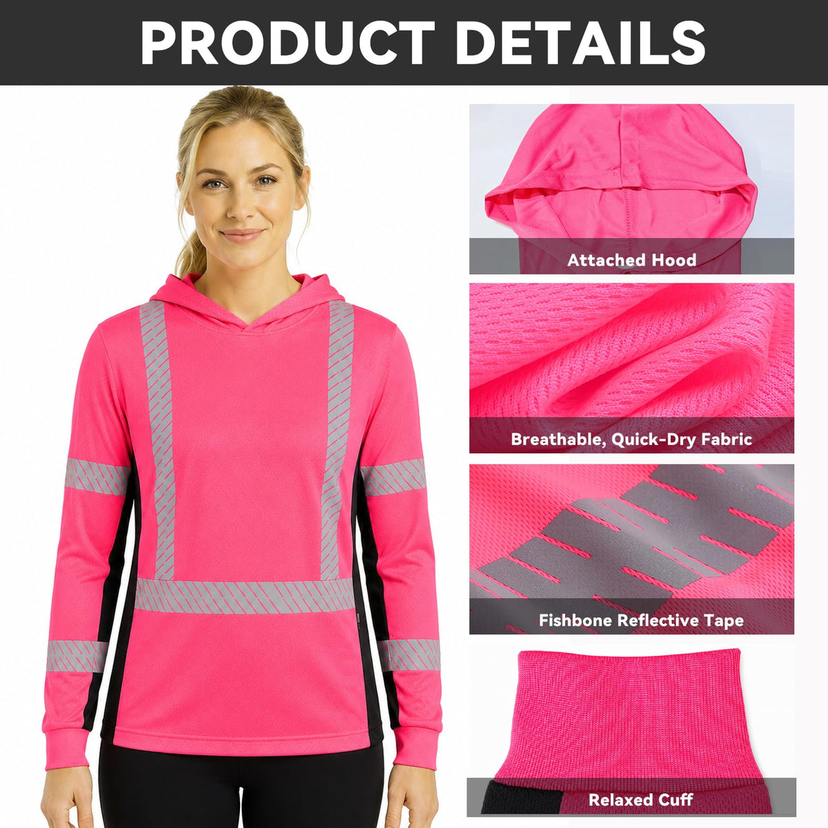 SMASYS Long-sleeve Safety Hoodie with Silver Slanted Carving Reflective Tape SMASYS Store