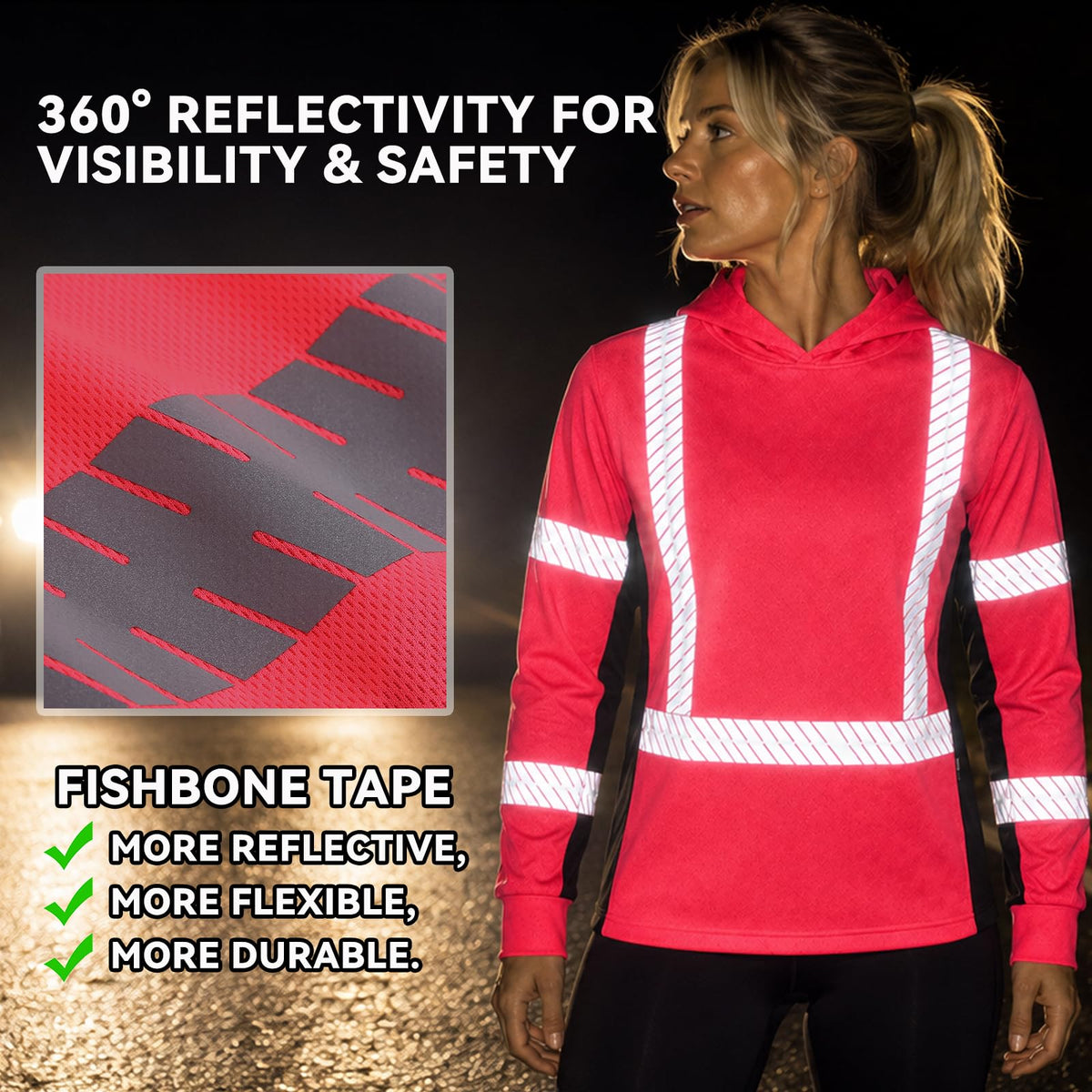SMASYS Long-sleeve Safety Hoodie with Silver Slanted Carving Reflective Tape SMASYS Store