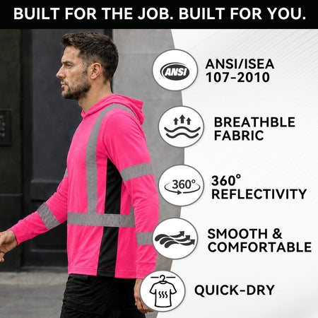 SMASYS Long-sleeve Safety Hoodie with Silver Slanted Carving Reflective Tape SMASYS Store