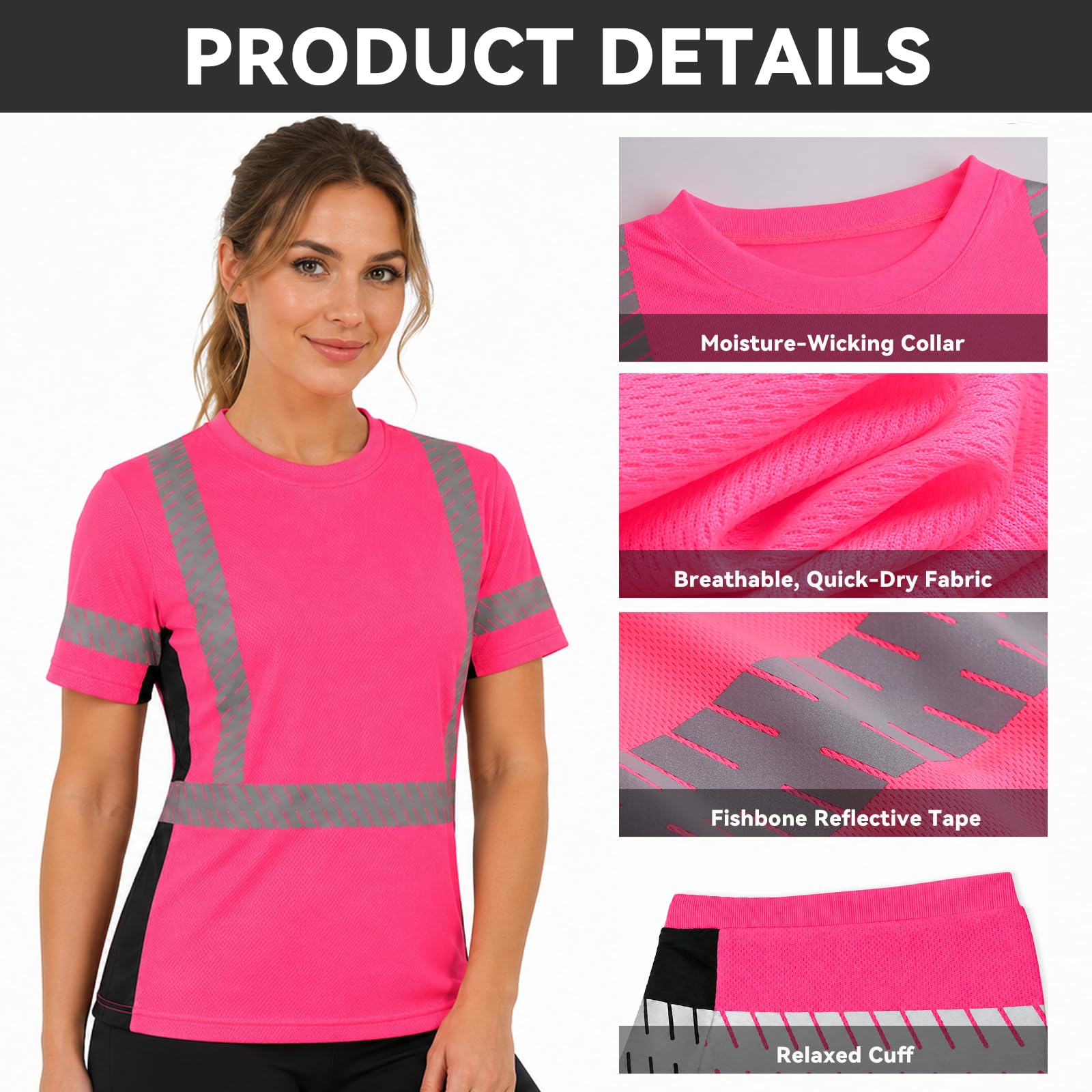 SMASYS Short-sleeve Safety T-Shirt with Silver Slanted Carving Reflective Tape