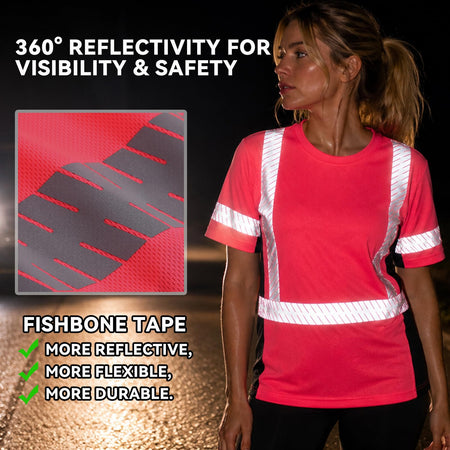 SMASYS Short-sleeve Safety T-Shirt with Silver Slanted Carving Reflective Tape