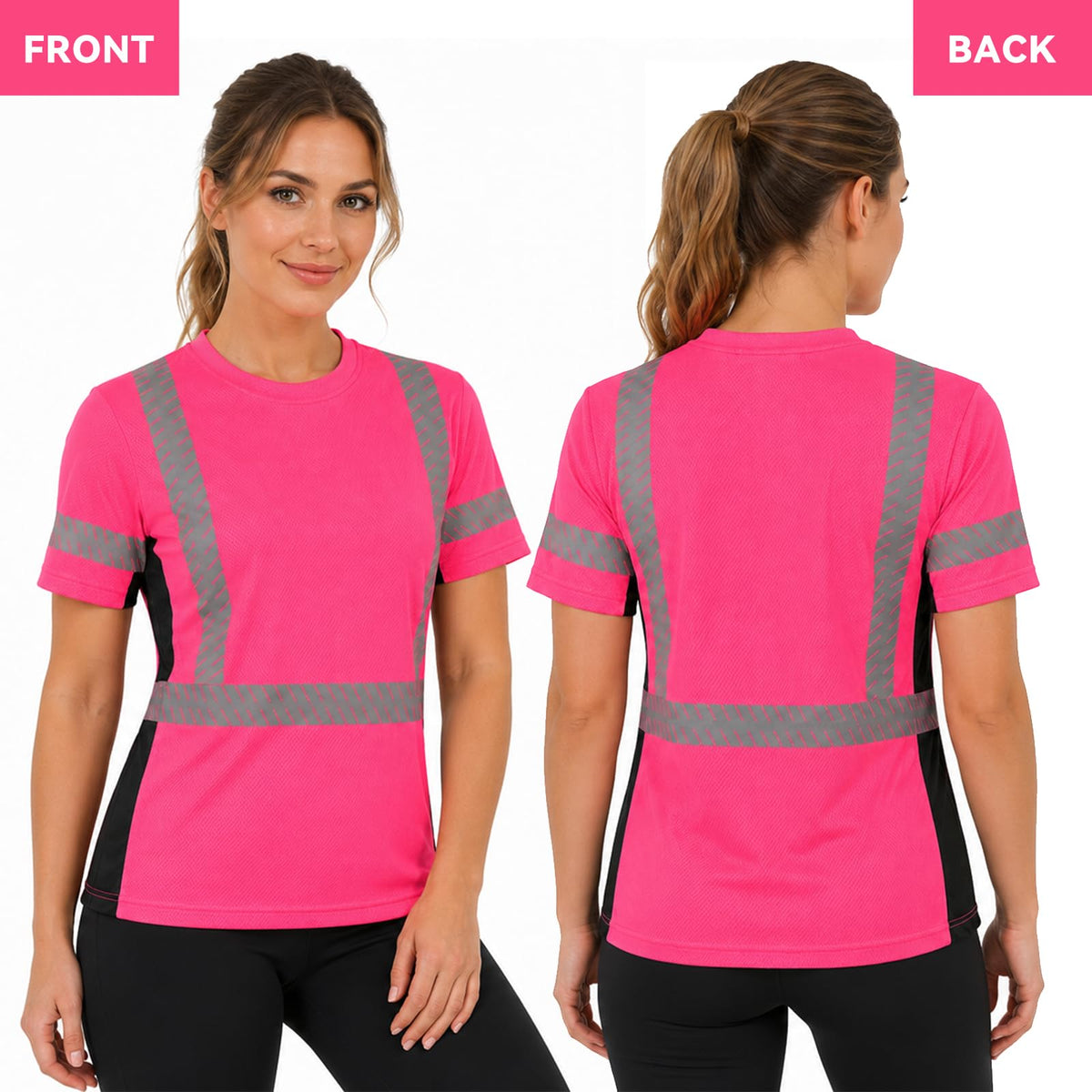 SMASYS Short-sleeve Safety T-Shirt with Silver Slanted Carving Reflective Tape