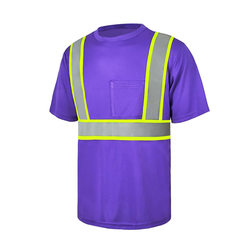 SMASYS Hi Vis Safety Shirts Construction Dual-Tone Reflective Strips T-Shirt