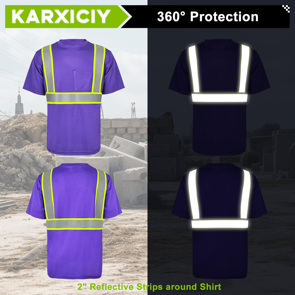 SMASYS Hi Vis Safety Shirts Construction Dual-Tone Reflective Strips T-Shirt