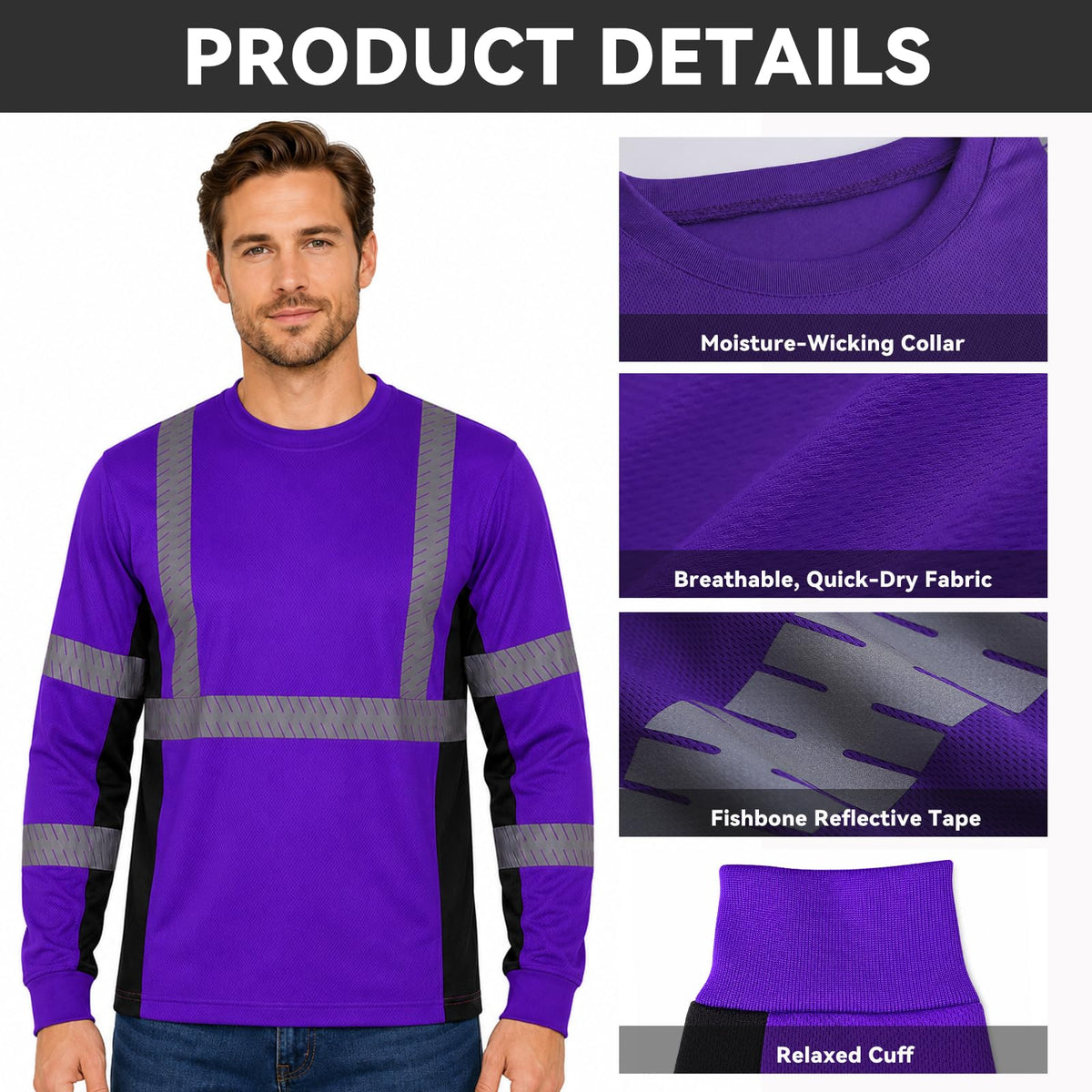 SMASYS Safety Shirts with Silver Slanted Carving Reflective Tape