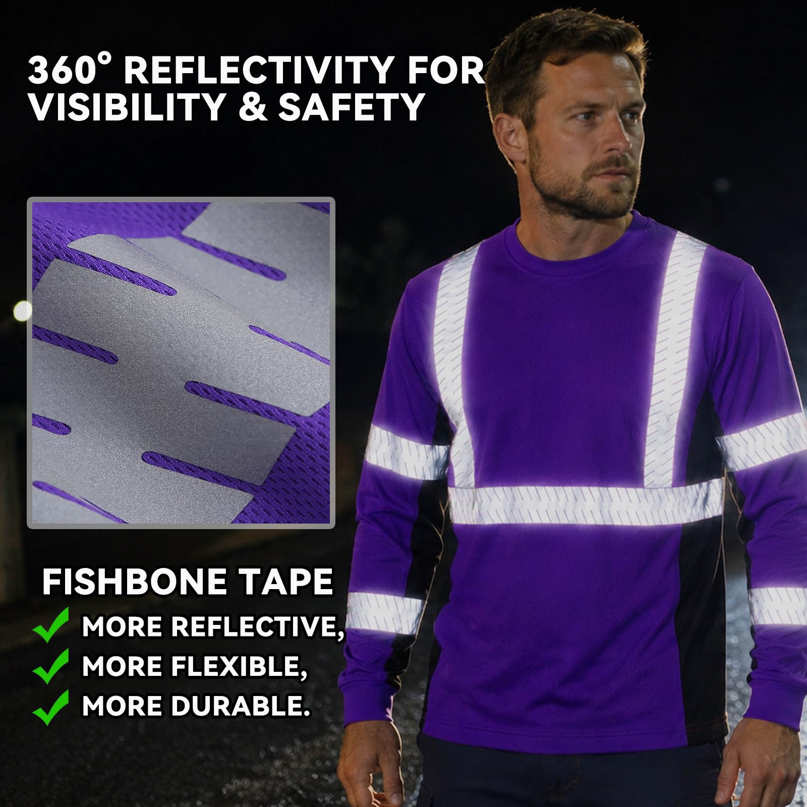 SMASYS Safety Shirts with Silver Slanted Carving Reflective Tape