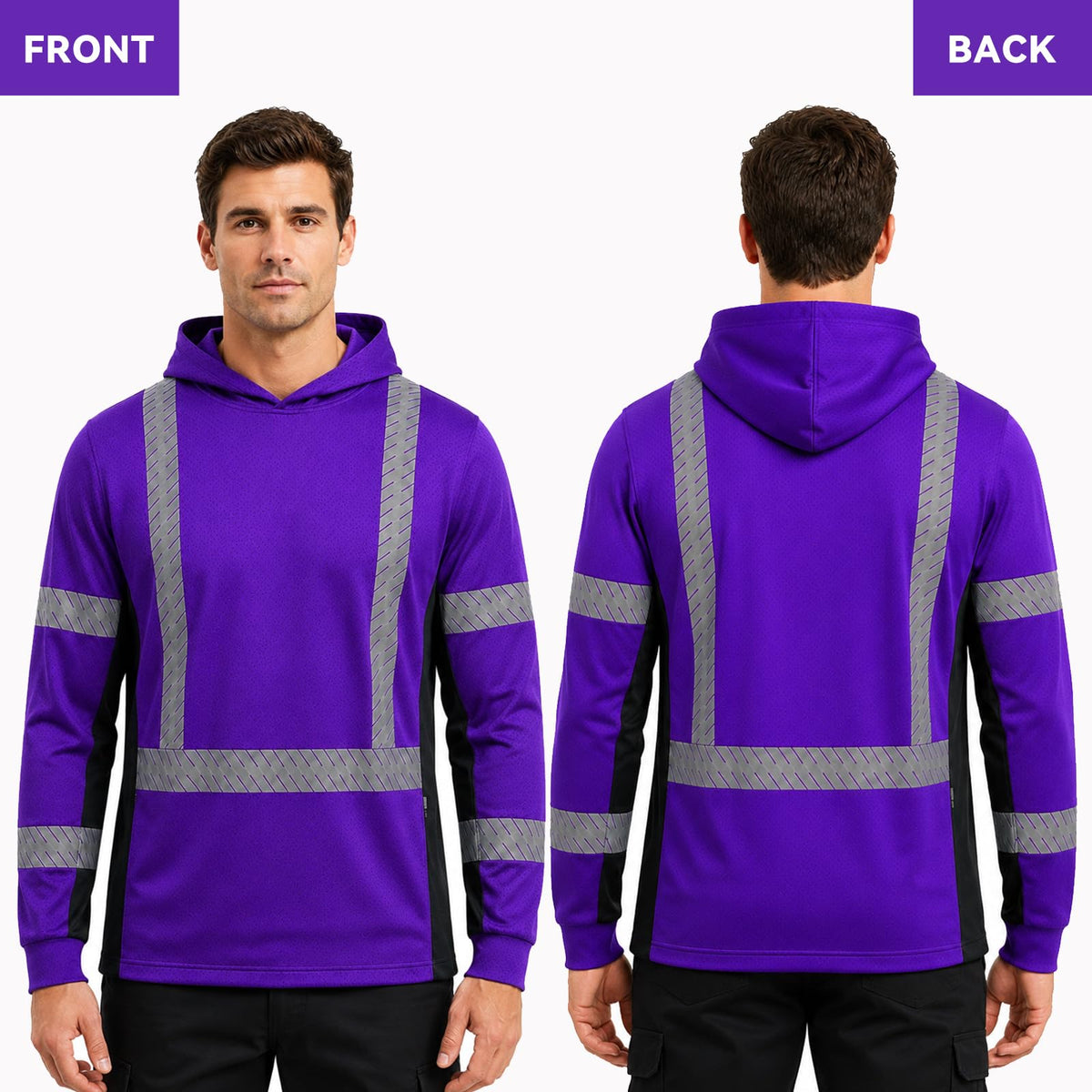 SMASYS Long-sleeve Safety Hoodie with Silver Slanted Carving Reflective Tape SMASYS Store
