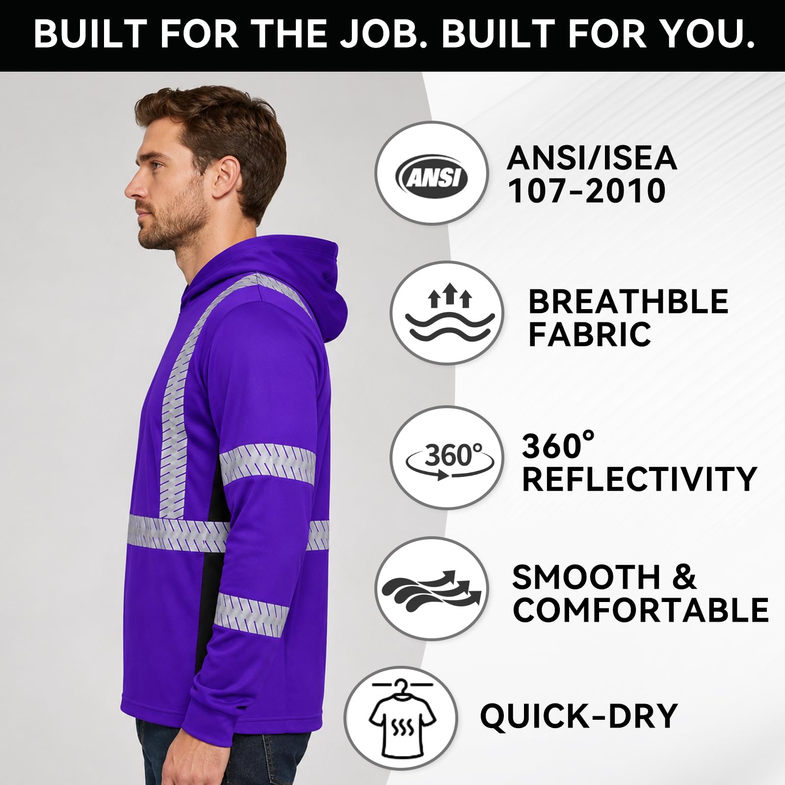SMASYS Long-sleeve Safety Hoodie with Silver Slanted Carving Reflective Tape SMASYS Store