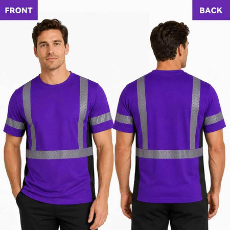 SMASYS Short-sleeve Safety T-Shirt with Silver Slanted Carving Reflective Tape