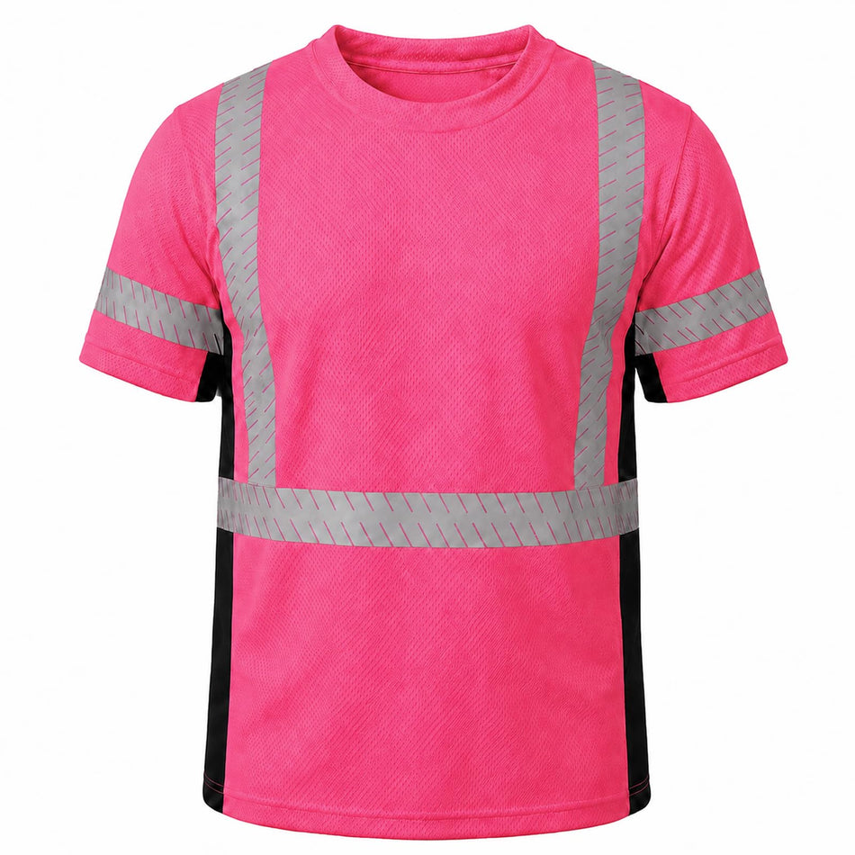 SMASYS Short-sleeve Safety T-Shirt with Silver Slanted Carving Reflective Tape