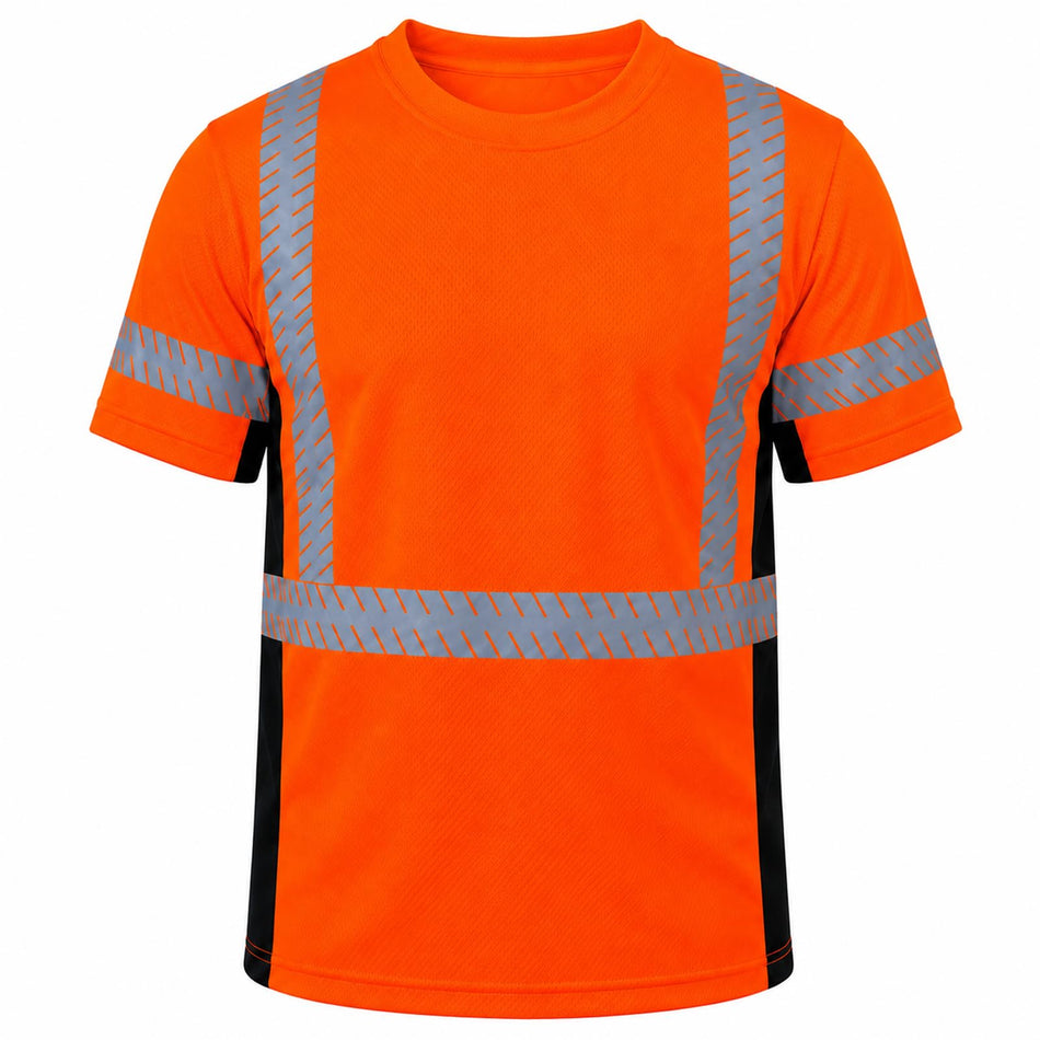 SMASYS Short-sleeve Safety T-Shirt with Silver Slanted Carving Reflective Tape