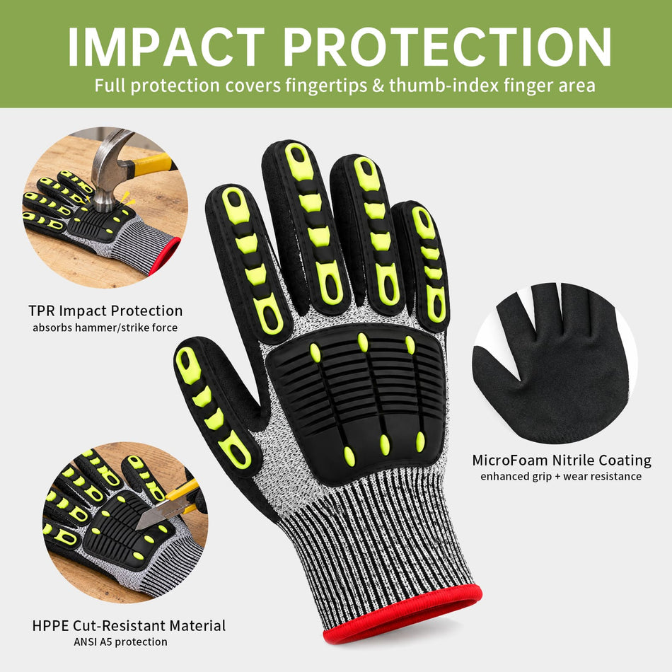 Guantes de trabajo SMASYS que reducen los impactos, nivel de corte ANSI A5, con protectores de nudillos de TPR y absorción de impactos