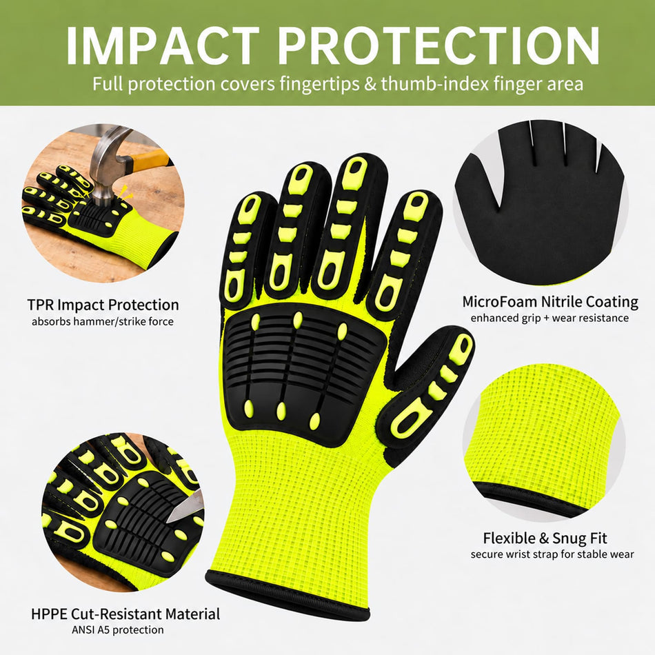 Gants de travail anti-impact SMASYS, niveau de coupe ANSI A5 avec protections des articulations en TPR et absorption des chocs