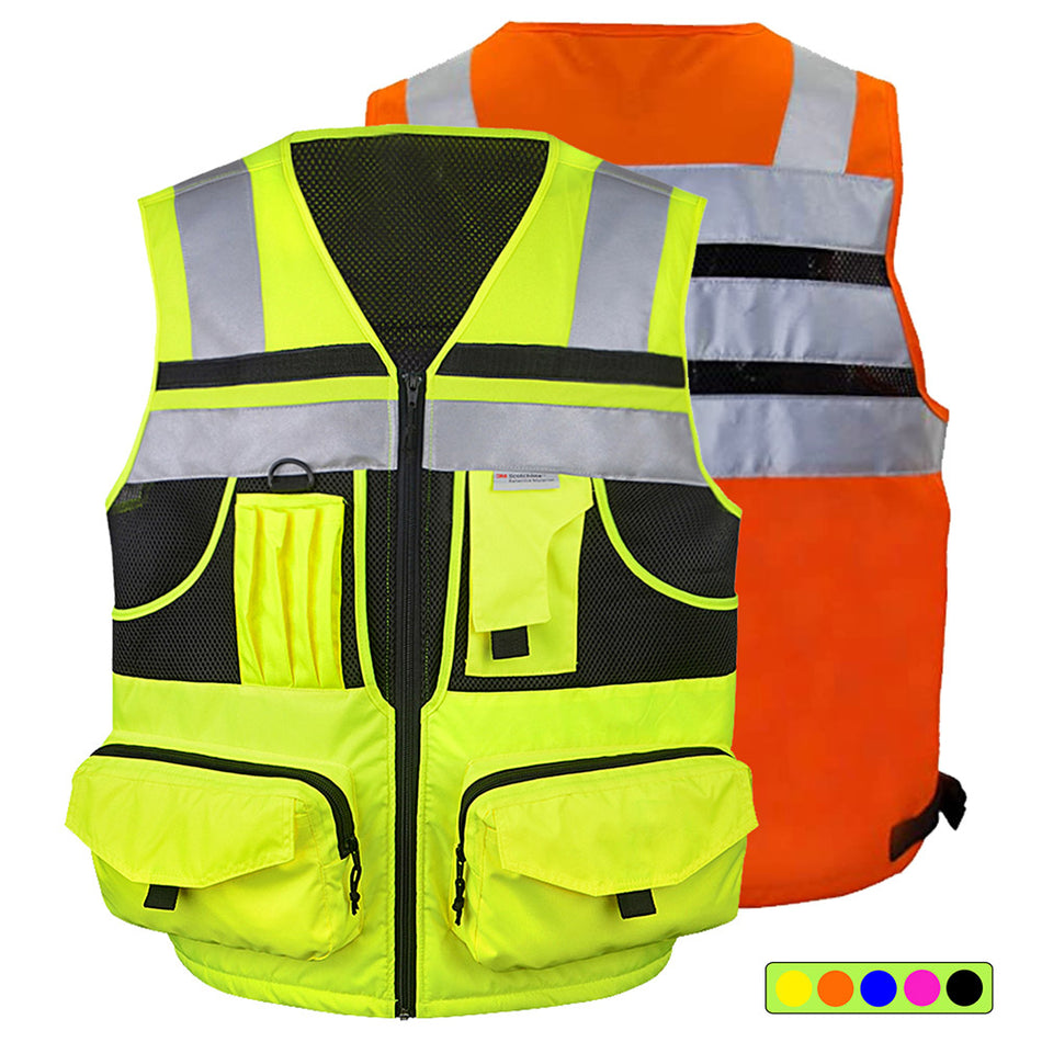SMASYS 3M Reflective Stripes Safety Vest Bright Construction Workwear