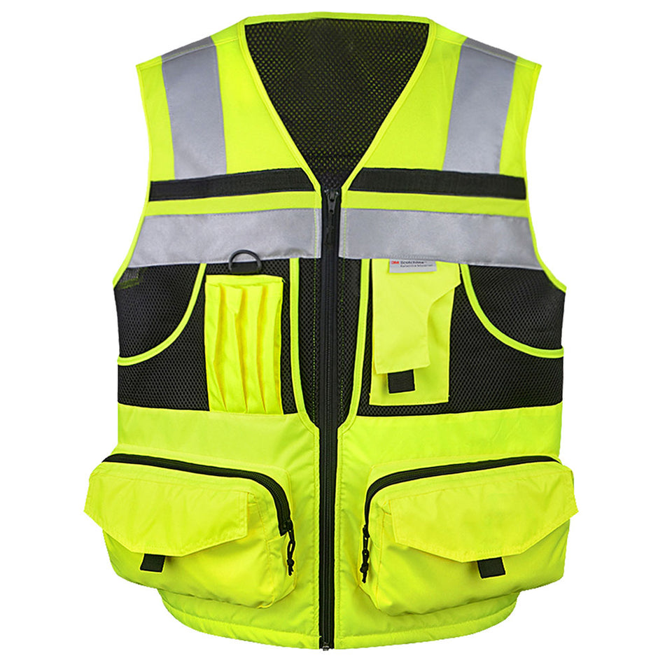 SMASYS 10 Pockets Safety Vest, Premium Hi-Vis vest with 3M Reflective Strips