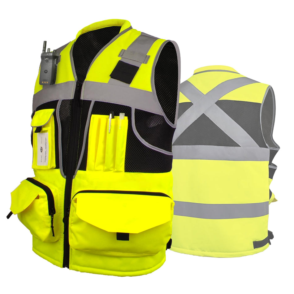 SMASYS High Visibility Surveyor Safety Vest, Reflective Vest with 10 Pockets