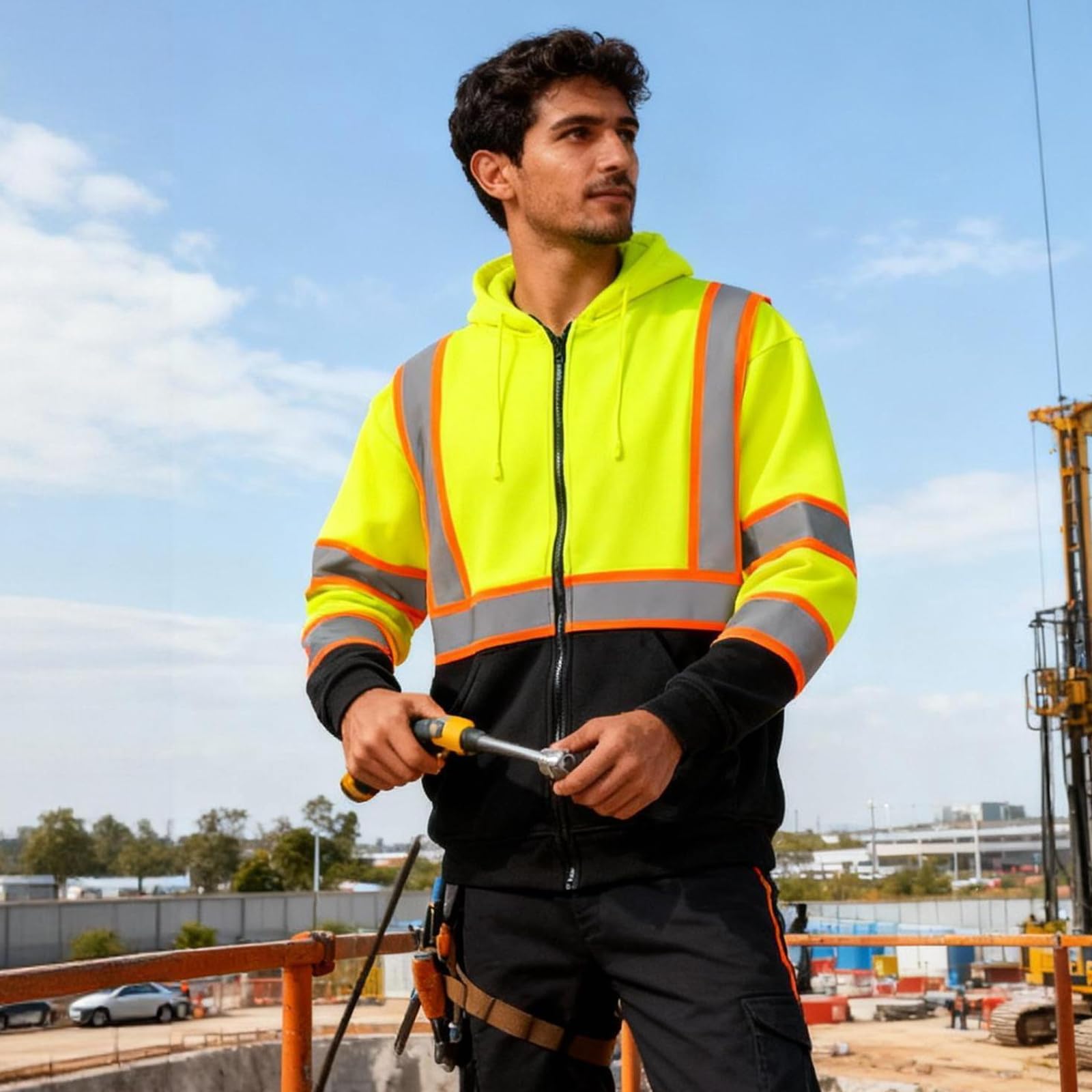 SMASYS Warm Fleece High Visibility Reflective Strips Black Hoodie SMASYS Store