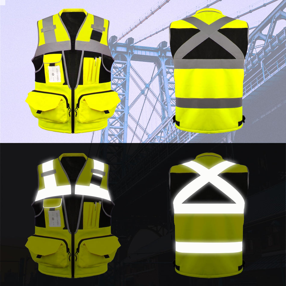 SMASYS High Visibility Surveyor Safety Vest, Reflective Vest with 10 Pockets