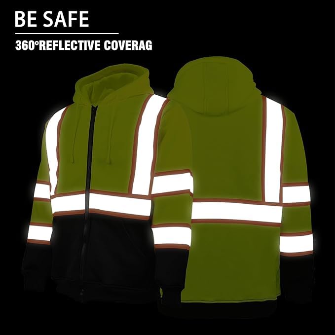 SMASYS Warm Fleece High Visibility Reflective Strips Black Hoodie SMASYS Store