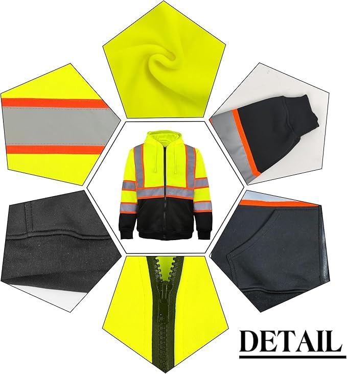 SMASYS Warm Fleece High Visibility Reflective Strips Black Hoodie SMASYS Store