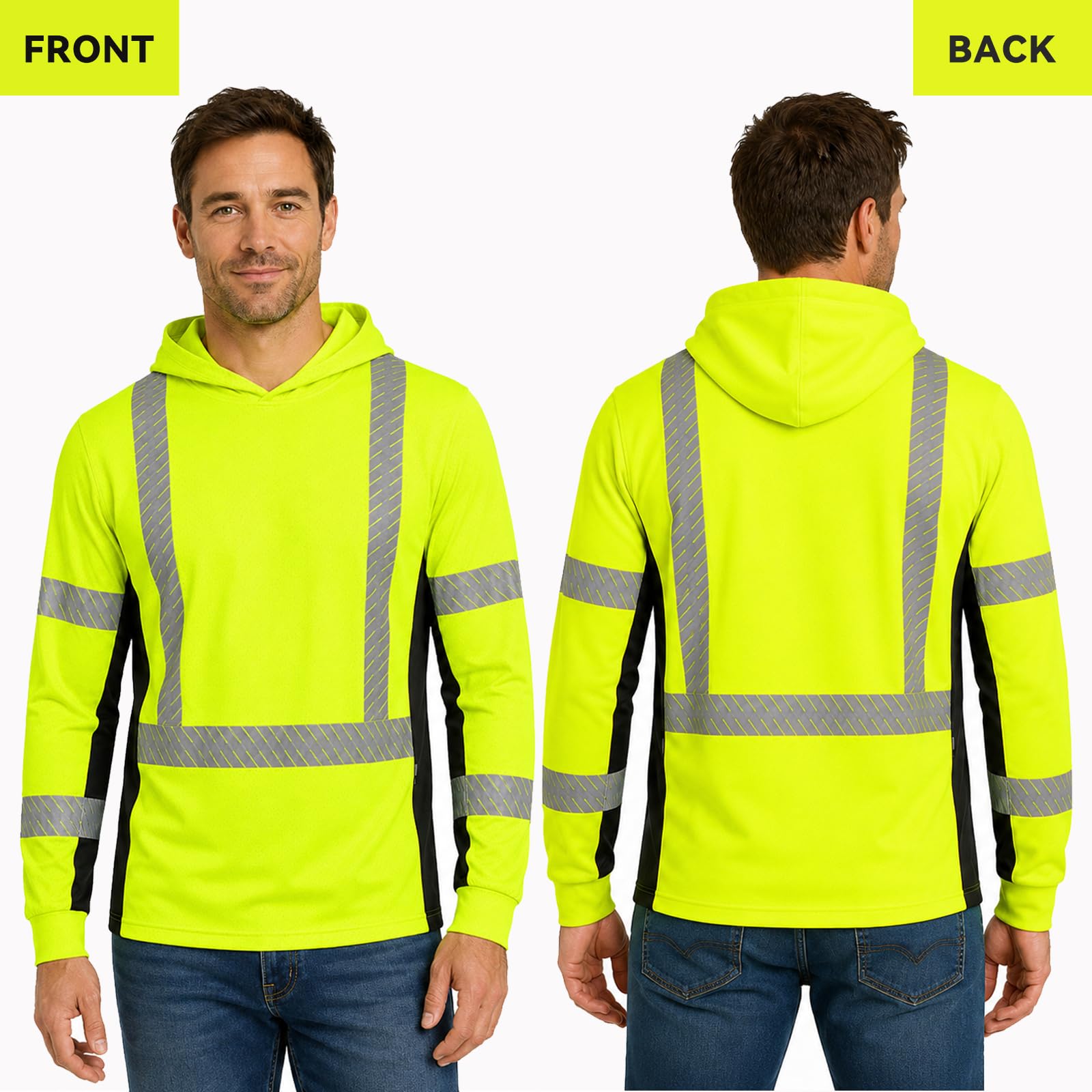 SMASYS Long-sleeve Safety Hoodie with Silver Slanted Carving Reflective Tape SMASYS Store