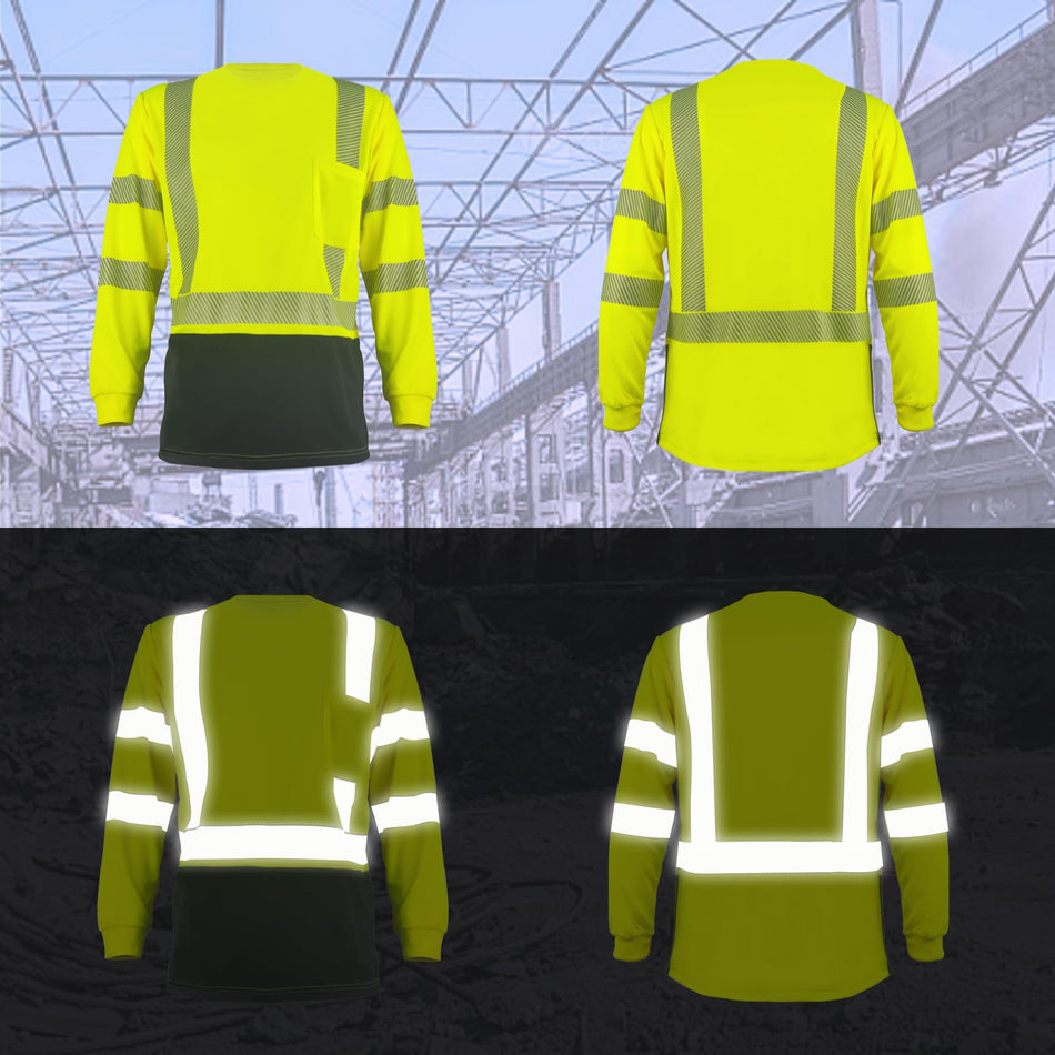 SMASYS Hi Viz Long Sleeve Safety Shirt Reflective Shirt with Chest Pocket