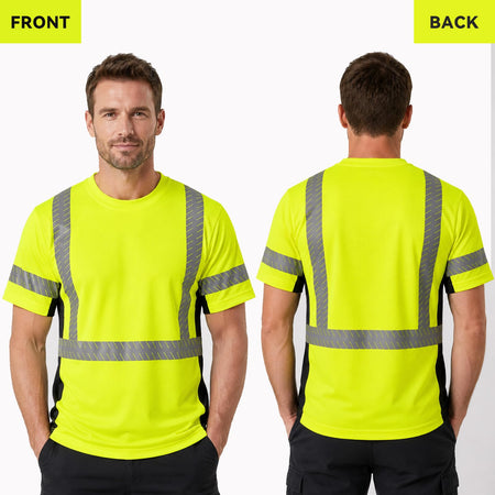 SMASYS Short-sleeve Safety T-Shirt with Silver Slanted Carving Reflective Tape
