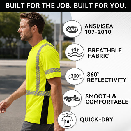SMASYS Short-sleeve Safety T-Shirt with Silver Slanted Carving Reflective Tape