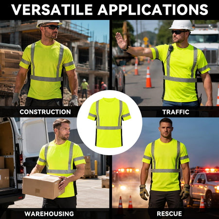 SMASYS Short-sleeve Safety T-Shirt with Silver Slanted Carving Reflective Tape