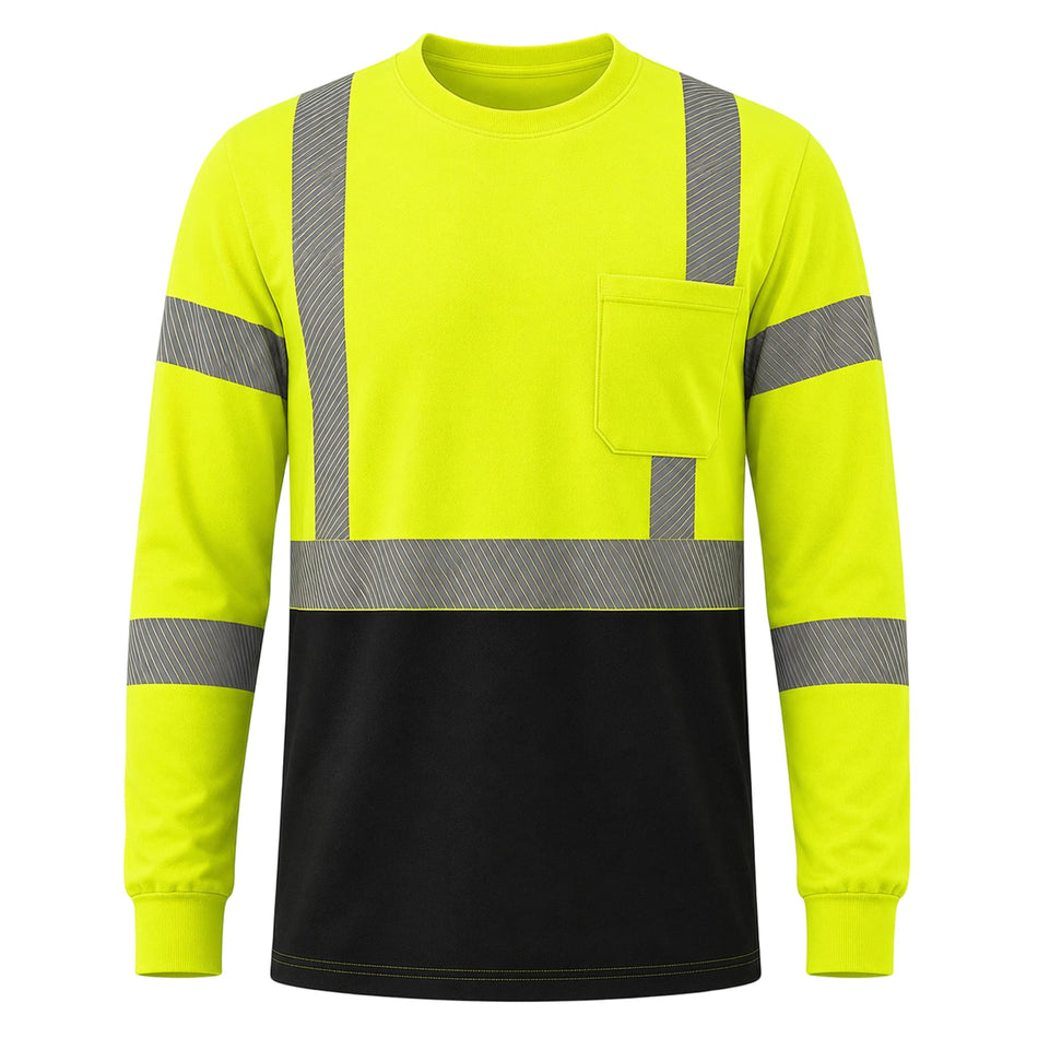 SMASYS Hi Viz Safety Shirt with Reflective Stripes & Black Bottom