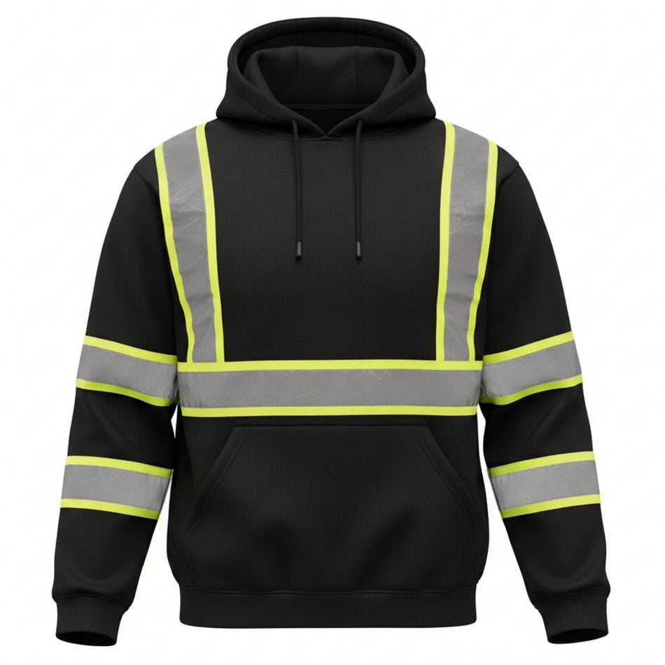 SMASYS Reflektierender Hoodie, schwarzes Sicherheits-Sweatshirt mit Kapuze