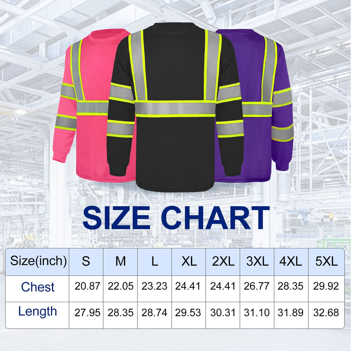 SMASYS Hi Vis Long Sleeve Safety Shirts Construction Dual-Tone Reflective Strips with Chest Pocket