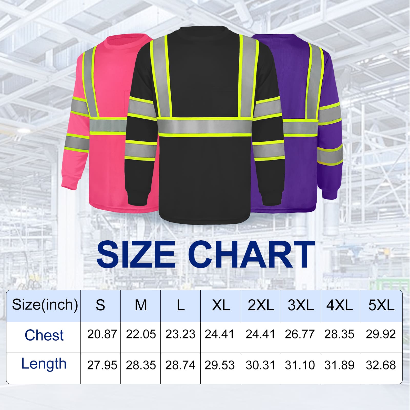 SMASYS Hi Vis Long Sleeve Safety Shirts Construction Dual-Tone Reflective Strips with Chest Pocket