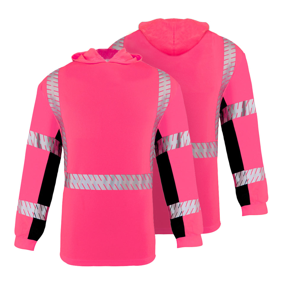 SMASYS Silver Slanted Carving Reflective Tape Longsleeve Safety Hoodie