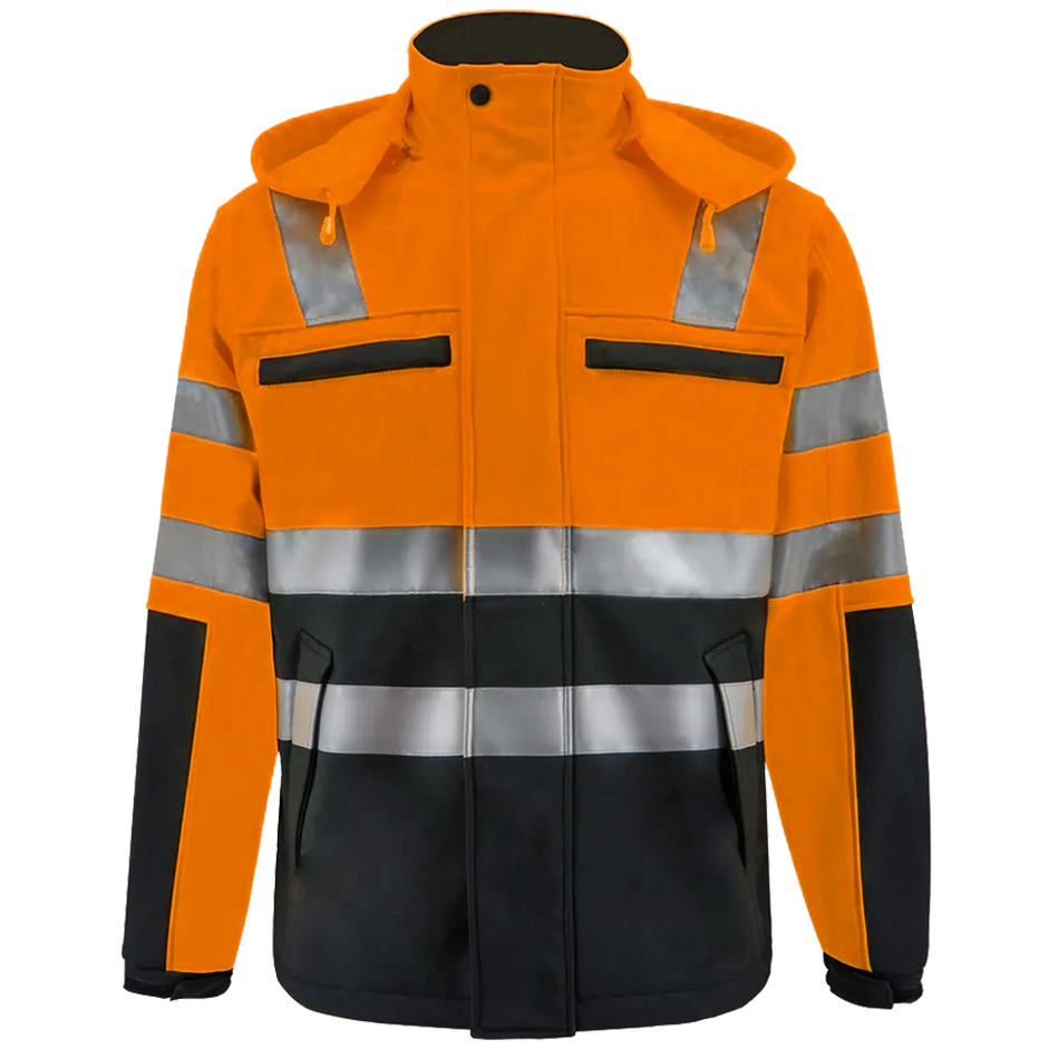 SMASYS High Visibility Waterproof Softshell Safety Jacket with Detachable Hat