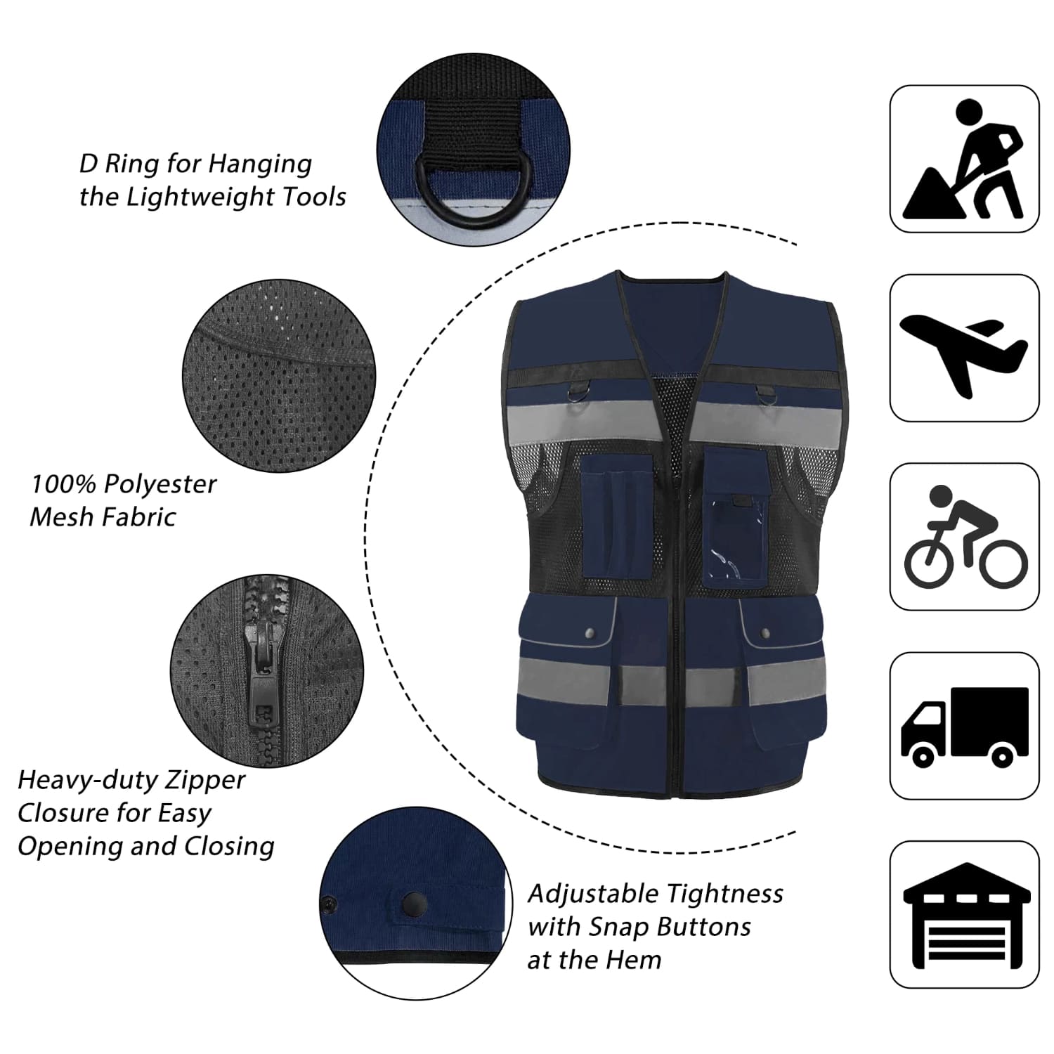 SMASYS Premium Reflective Safety Vest with 7 Pockets, ANSI Class 2