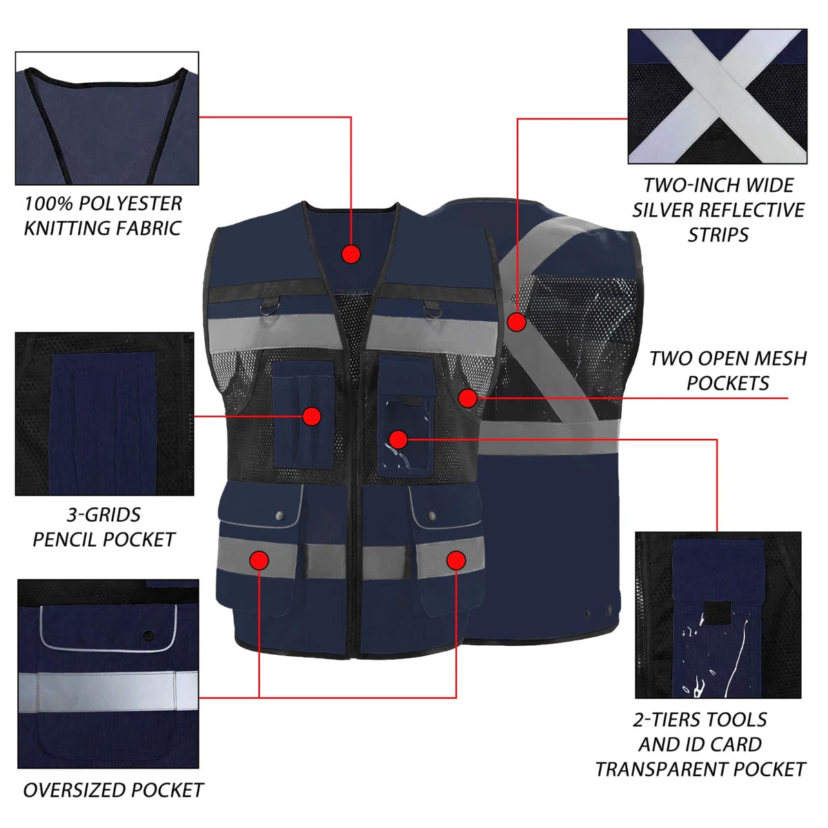 SMASYS High Visibility Reflective Vest,  Safety Vest with 7 Pockets SMASYS Store