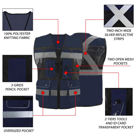 SMASYS High Visibility Reflective Vest,  Safety Vest with 7 Pockets SMASYS Store