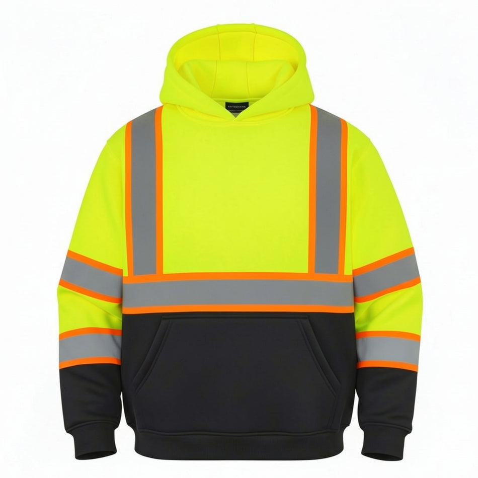 SMASYS Reflektierender Hoodie, schwarzes Sicherheits-Sweatshirt mit Kapuze